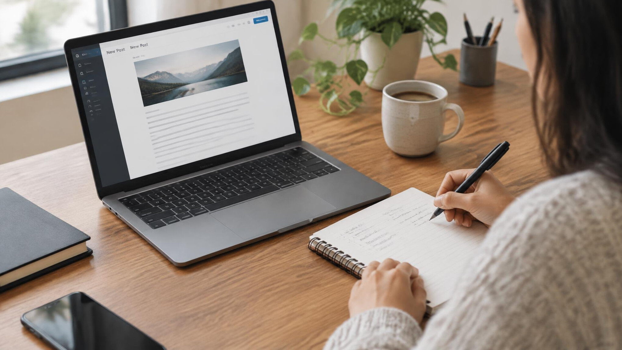 person editing blog post