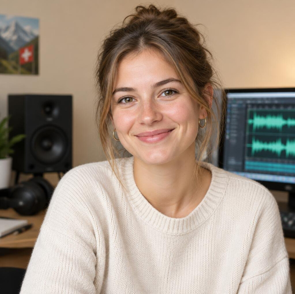 Studio portrait of a young Swiss woman audio editor